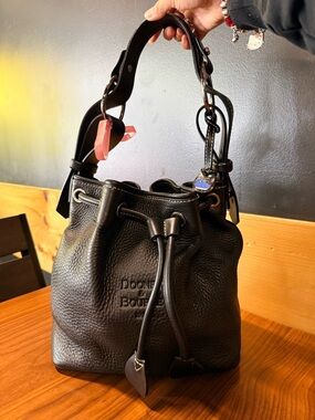 Dooney & Bourke Black Pebble Leather Drawstring Bucket Handbag